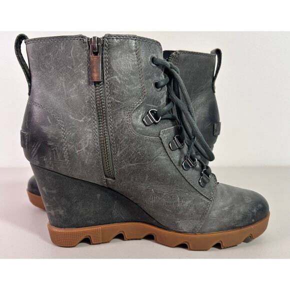 Sorel Womens Joan Uptown Wedge‎ Heel Boot Lace Up Zip Leather Gray Size 9.5 - Picture 7 of 14